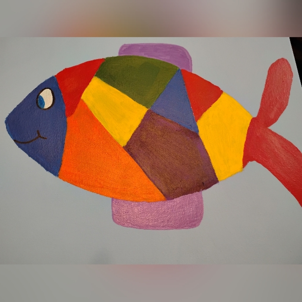 Colorful Fish Canvas Wall Art Painting Kids Room Decor Whimsical Abstract Art - Picture 3 of 4